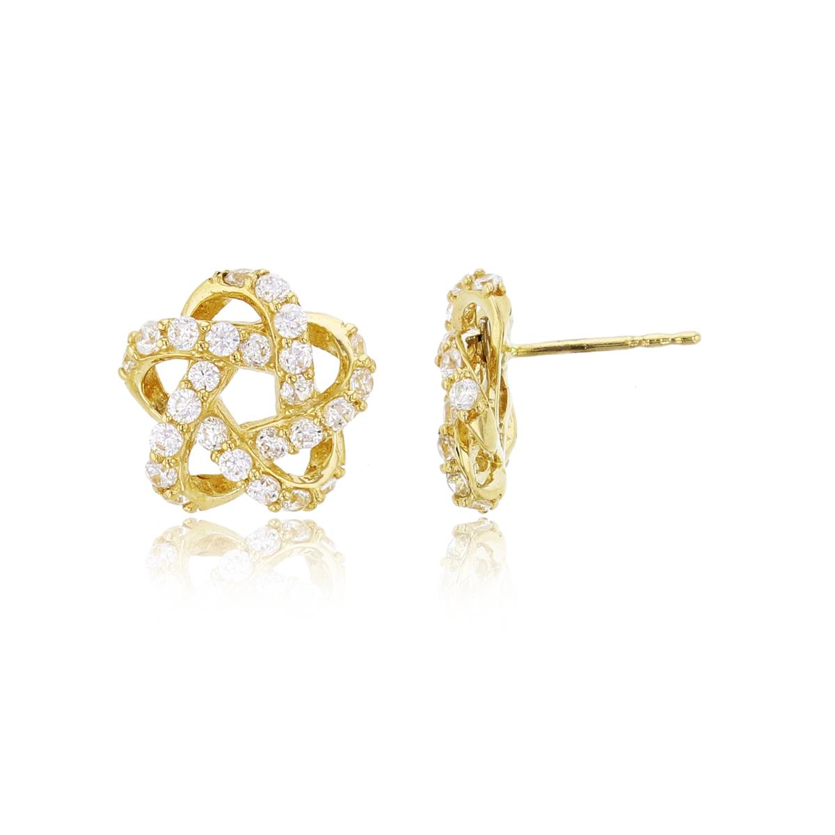 14K Yellow Gold 10x10mm Micropave CZ Star Knot Stud Earring (No Back)