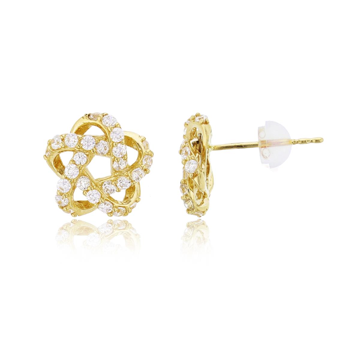 14K Yellow Gold 10x10mm Micropave CZ Star Knot Stud Earring with Silicone Back