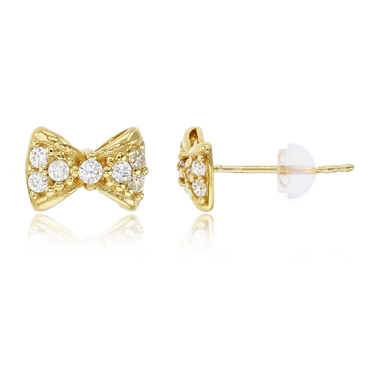 14K Yellow Gold 5x7mm Bow CZ Stud Earring with Silicone Back