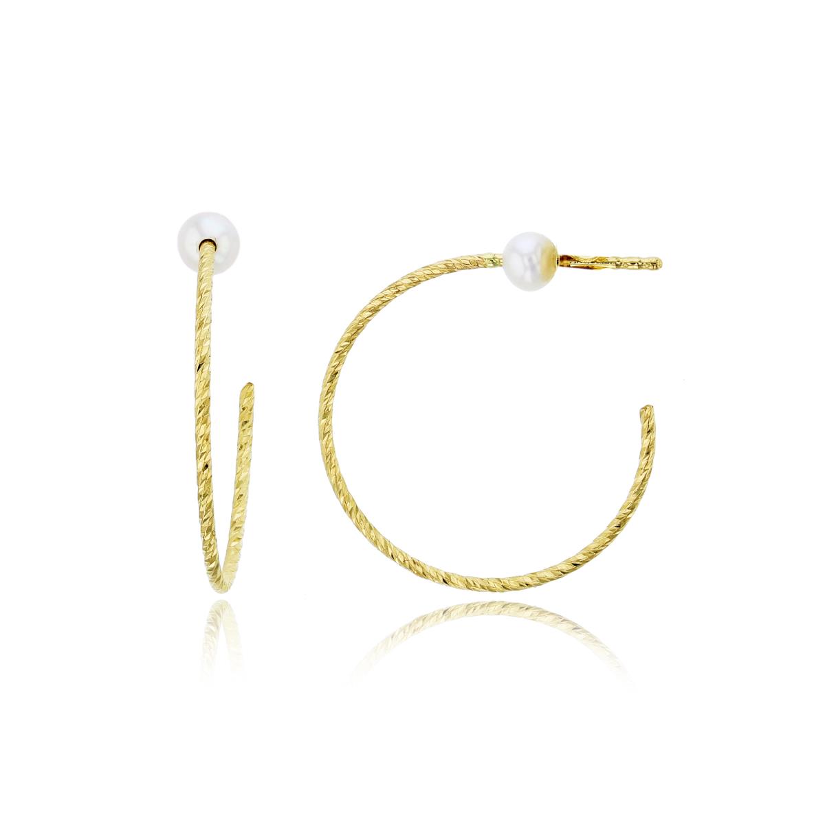 14K Yellow Gold 4mm FWP Bead & Twisted Diamond Cut Half Hoop Earring (No Back)