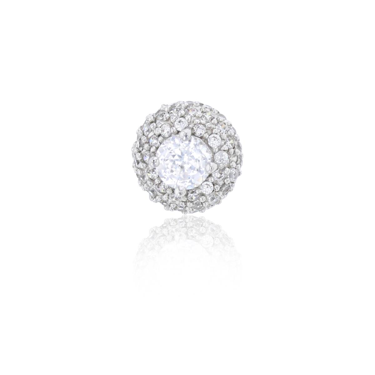 Sterling Silver Rhodium 5mm  Round Cut CZ Micropave Domed Pendant