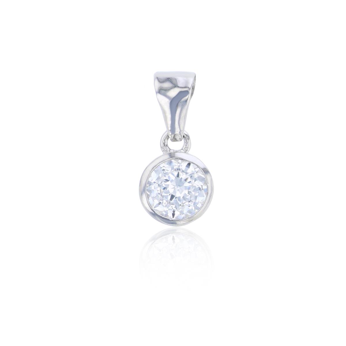 Sterling Silver Rhodium 6mm White Round Cut CZ Bezel Pendant