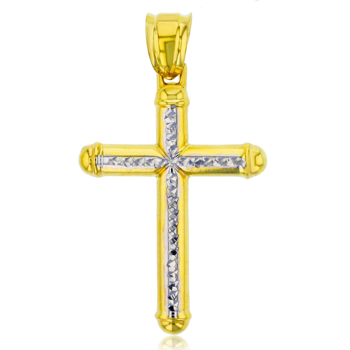 14K Two-Tone Gold 44x26mm Polished & DC Tube Cross Pendant