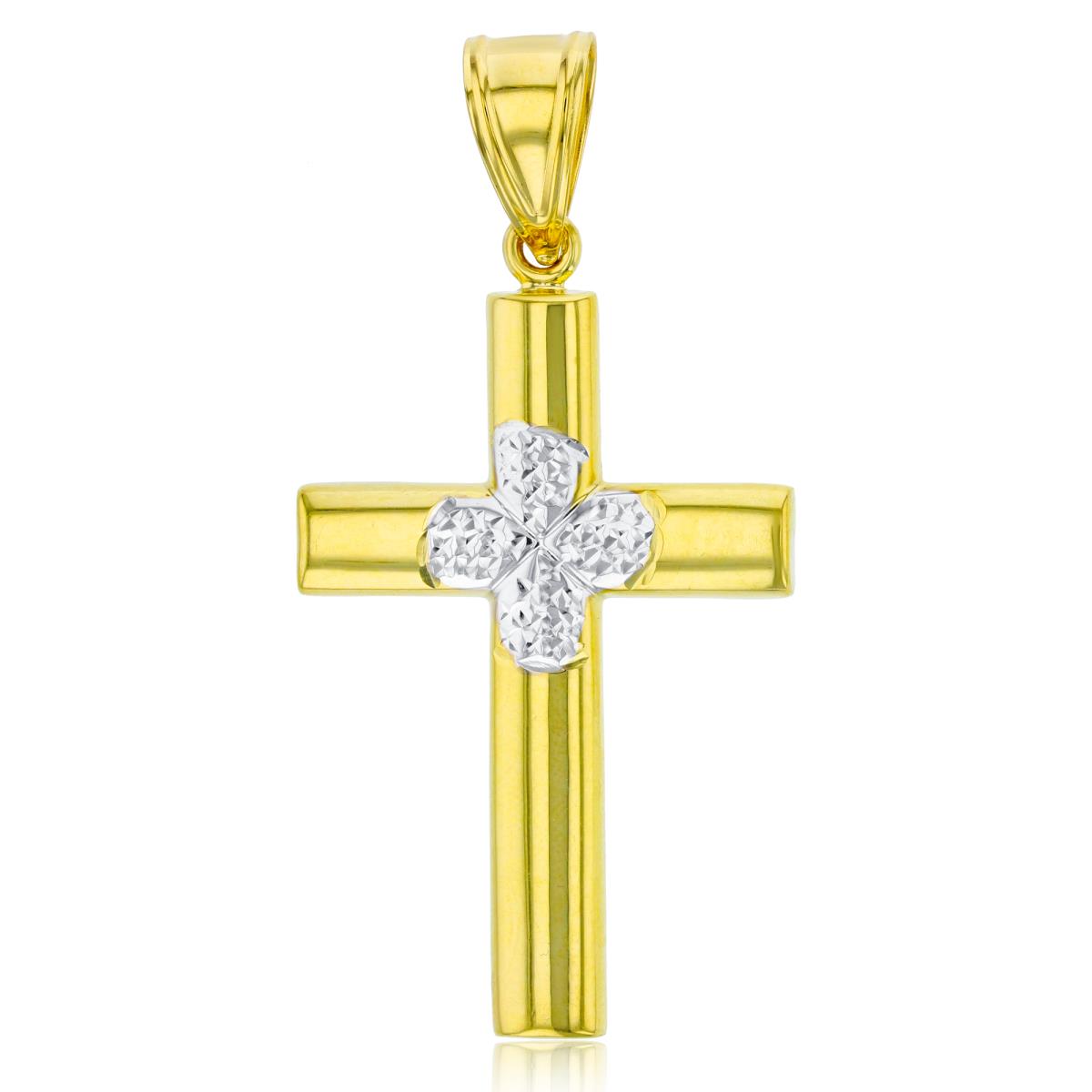 14K Two-Tone Gold 62x30mm Polished & DC Center Cross Pendant