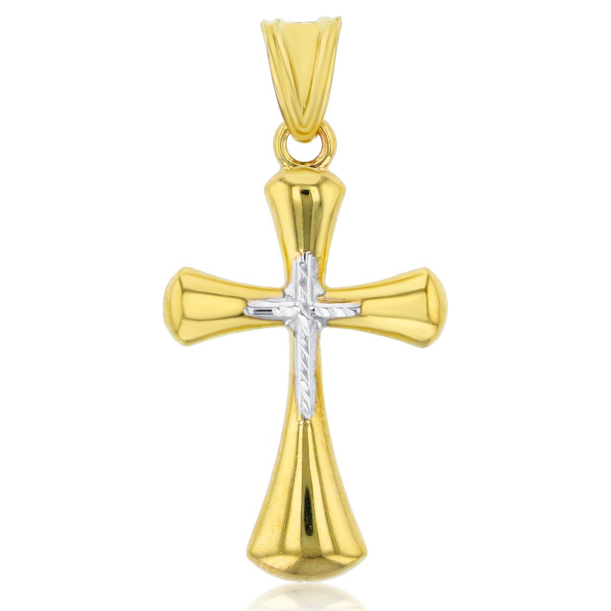 14K Two-Tone Gold 34x17mm Polished & DC Double Cross Pendant