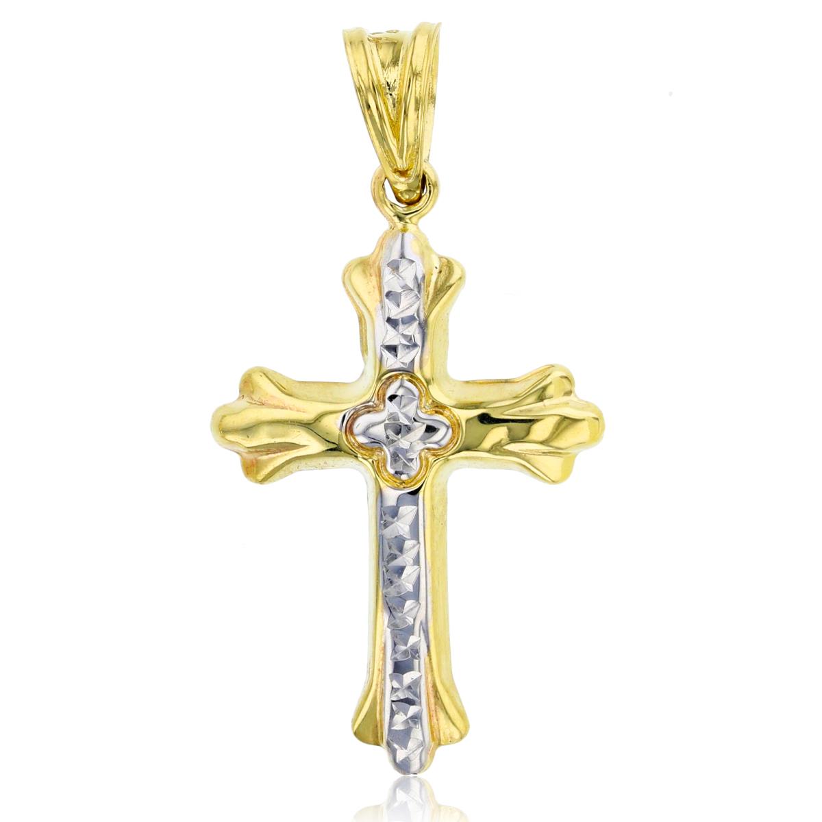 14K Two-Tone Gold 35x19mm Polished & 1-Row DC Clover Center Cross Pendant