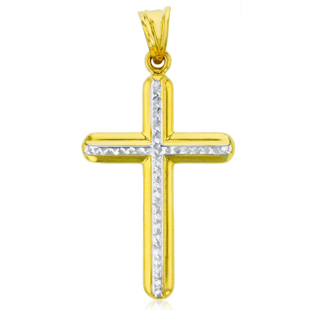 14K Two-Tone Gold 42x22mm Polished & DC Round Cross Pendant