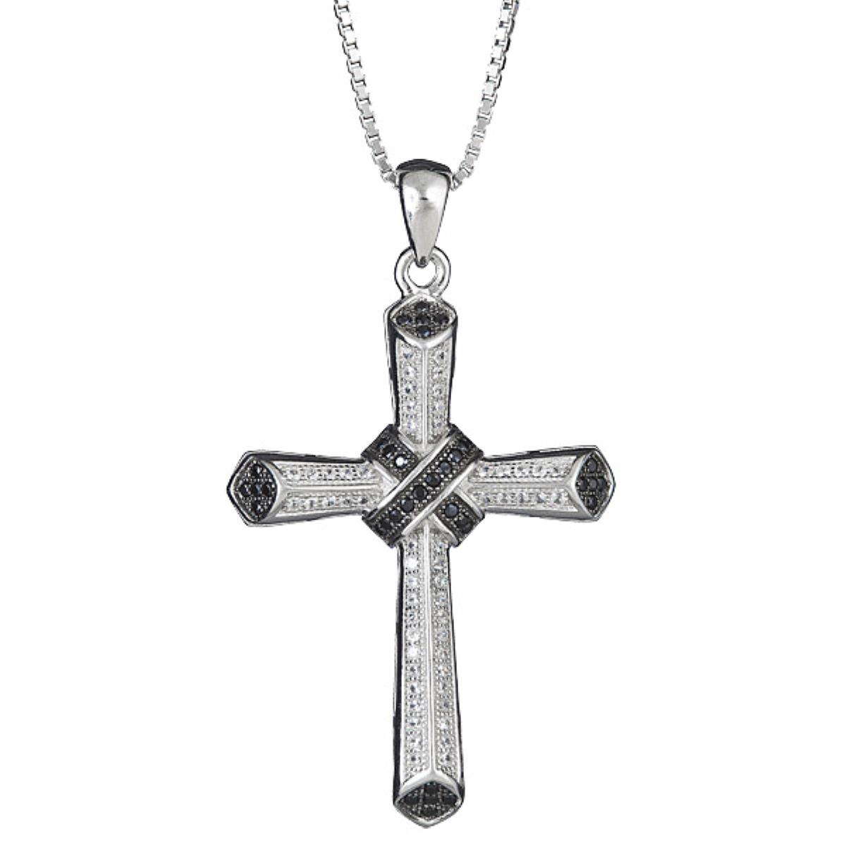 Sterling Silver Black & White Pave Cross 18" Necklace