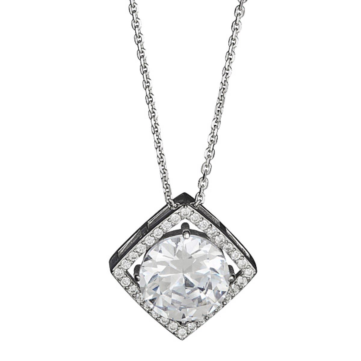 Sterling Silver Rhodium mm Round Square 18" Necklace