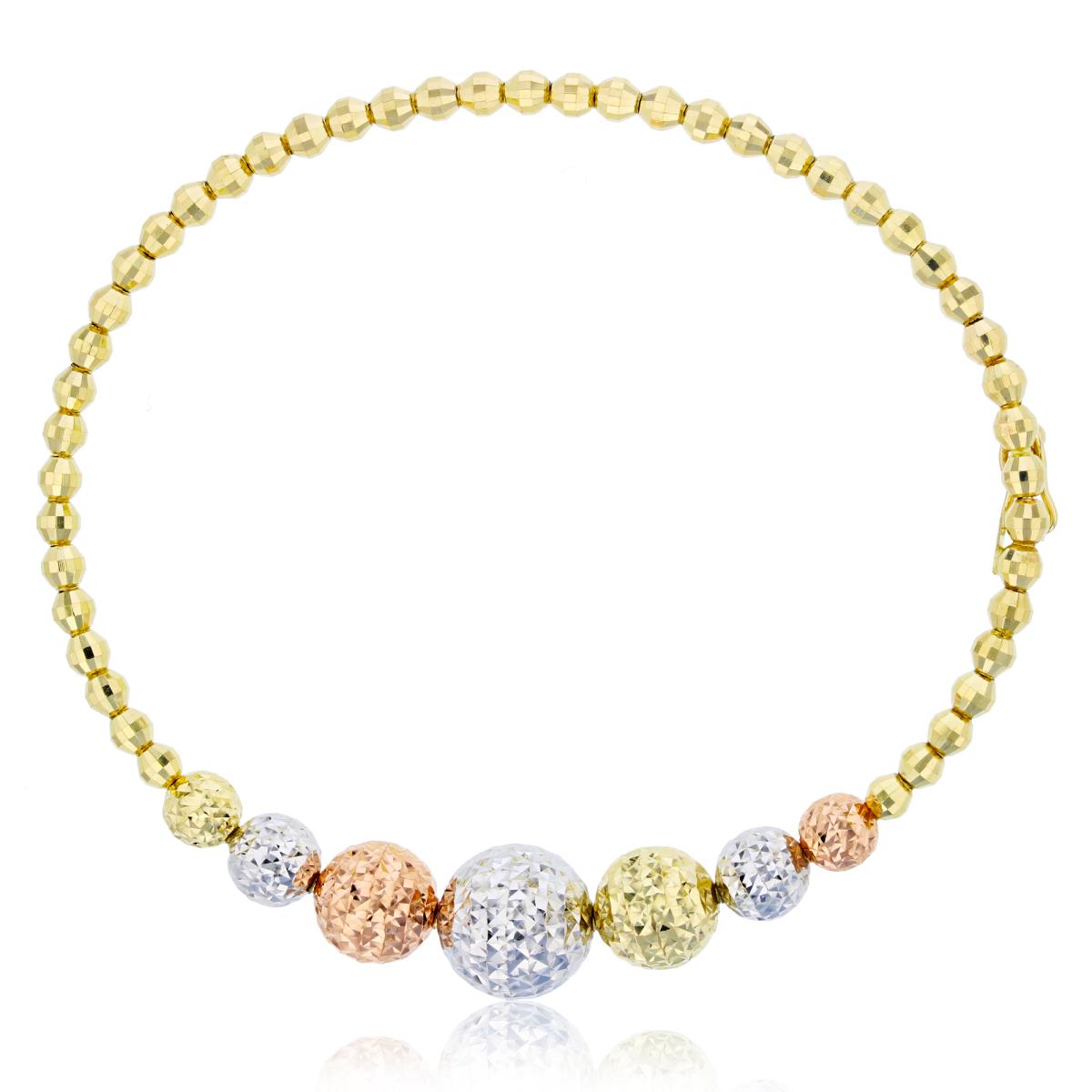 14K Tri-Color Gold Diamond Cut Graduated Beads Bangle Bracelet