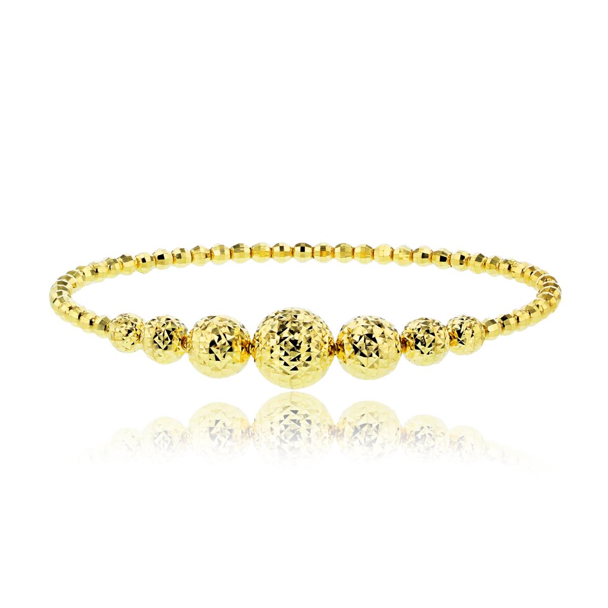 14K Yellow Gold Diamond Cut Graduated Beads Bangle Bracelet