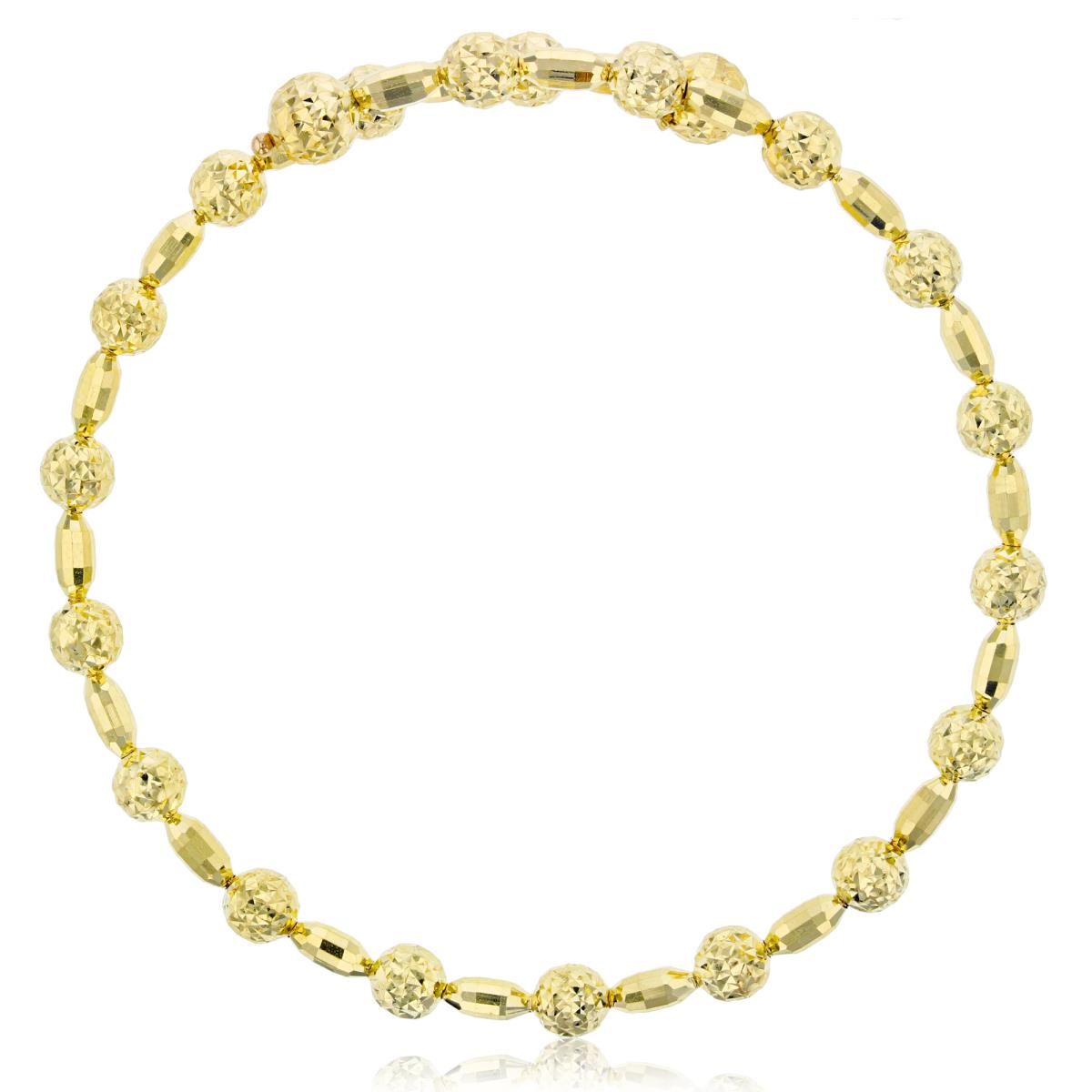14K Yellow Gold Alternating Diamond Cut Beads Bangle Bracelet