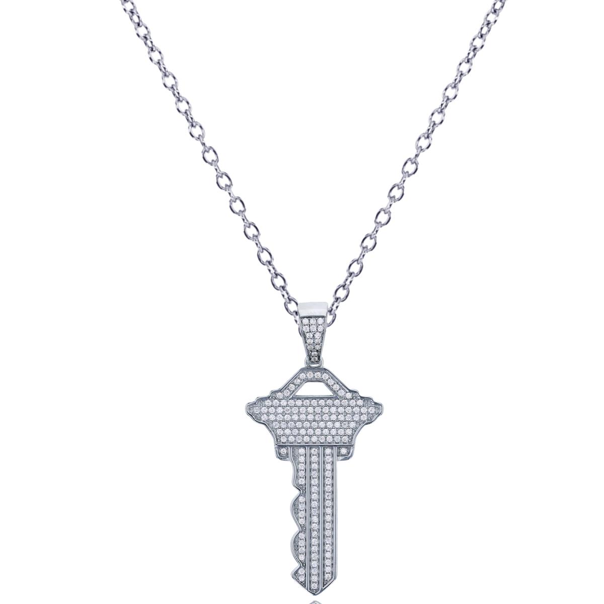 Sterling Silver Rhodium Micropave Key 18" Necklace