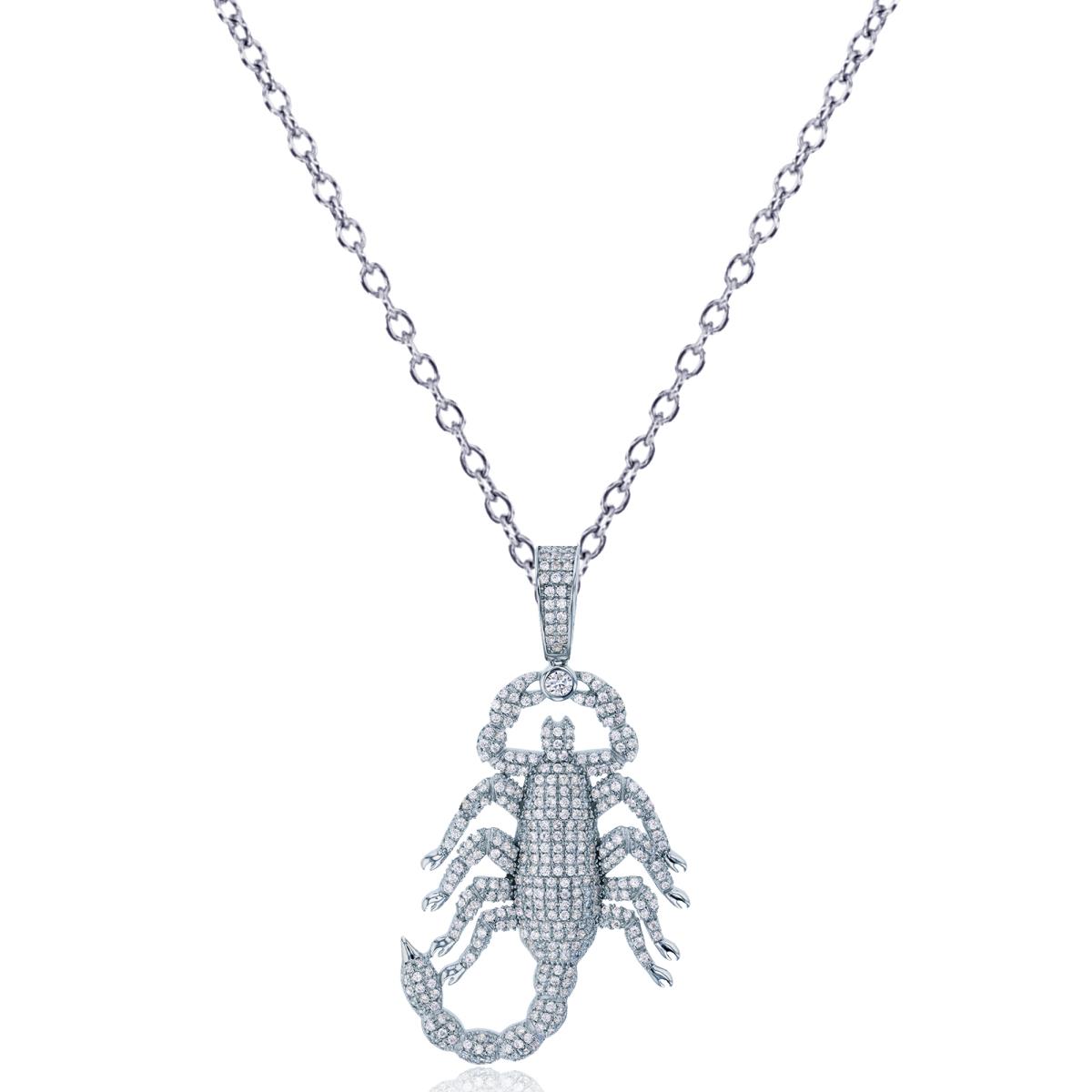 Sterling Silver Rhodium Micropave Scorpion 18" Necklace