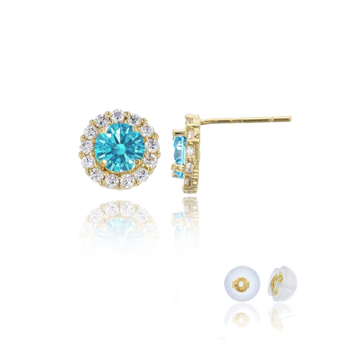 14K Yellow Gold 5mm Round Mint Green Swarovski Zironia Halo Stud Earring with Silicone Back