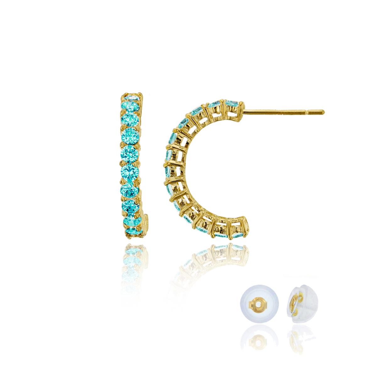 14K Yellow Gold 2mm Rd Mint Green Swarovski Zirconia Prong Half Hoop Earring with Silicone Back