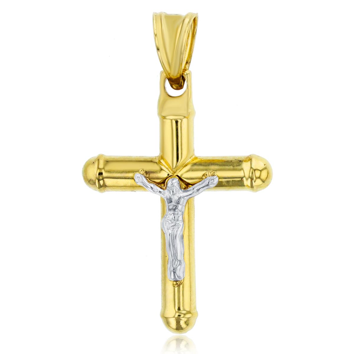 14K Two-Tone Gold 34x20mm Polished Tube Cruifix Cross Pendant