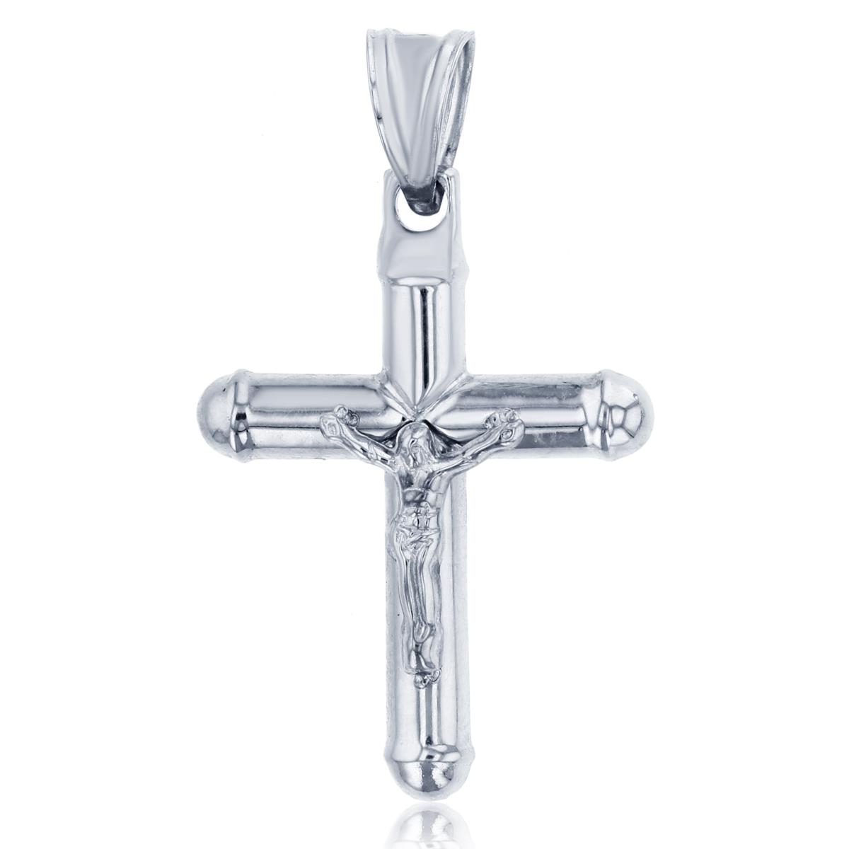 14K White Gold 34x20mm Polished Tube Cruifix Cross Pendant