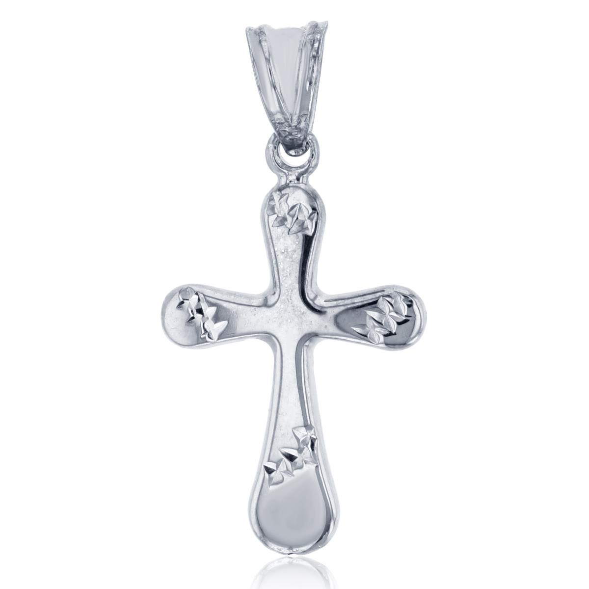 14K White Gold 31x15mm Polished & Diamond Cut Sides Cross Pendant