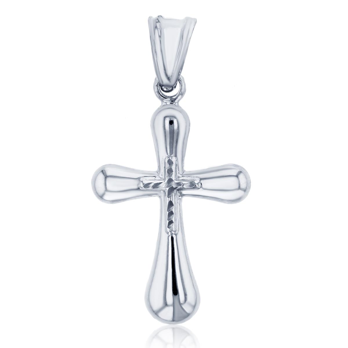 14K White Gold 31x16mm Polished & Diamond Cut Double Cross Pendant