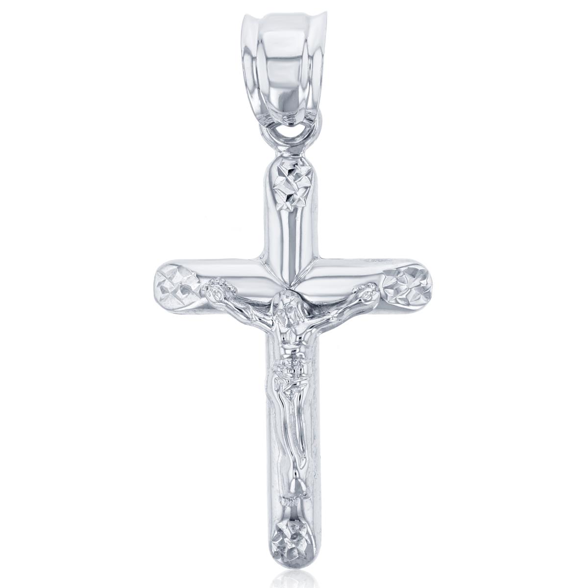 14K White Gold 42x20mm Polished & Diamond Cut Edge Crucifix Cross Pendant