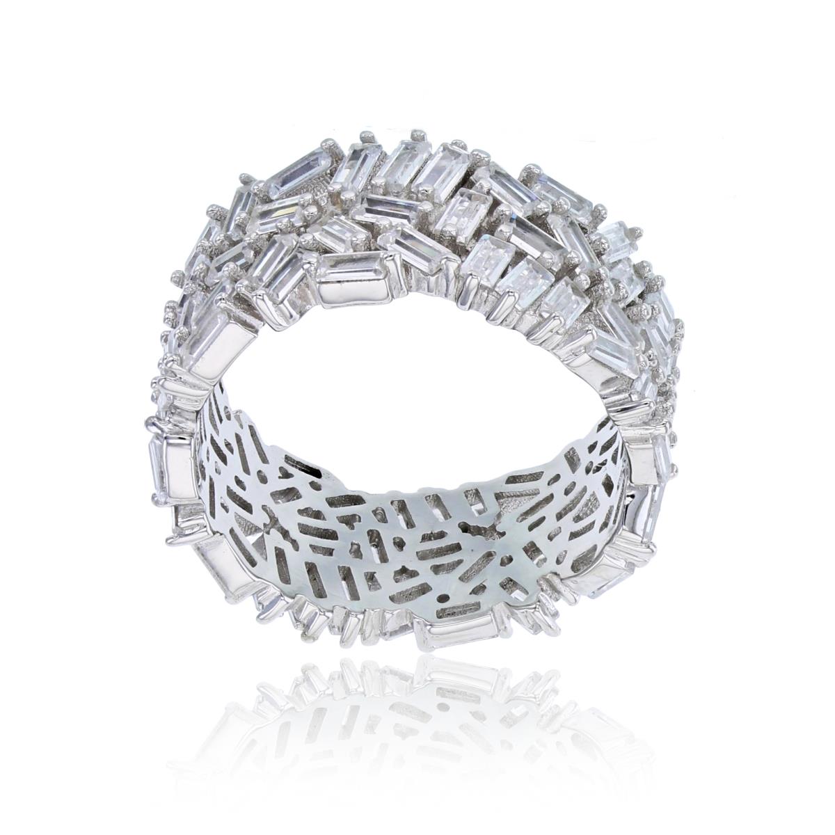 Sterling Silver Rhodium Micropave Tossed Baguette CZ Eternity Band
