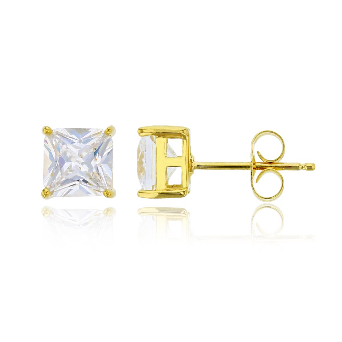 Sterling Silver Yellow 7mm Princess Cut CZ Solitaire Stud Earring