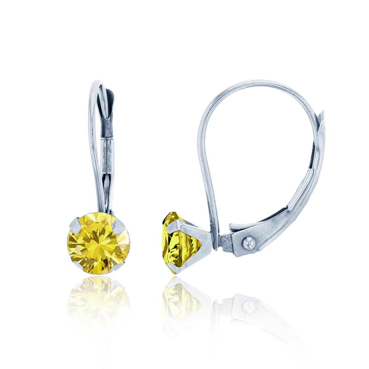 Sterling Silver Rhodium 6.00mm Round Citrine Martini Leverback Earring