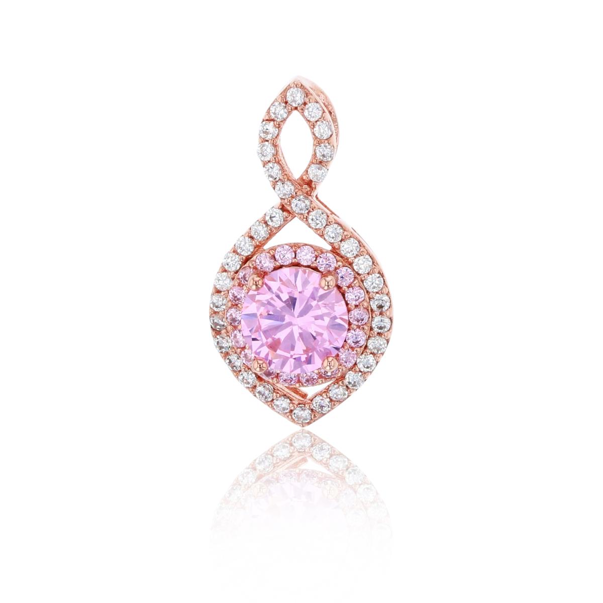 Sterling Silver Rose 6mm Pink Round Cut Halo Micropave White CZ Infinity Pendant