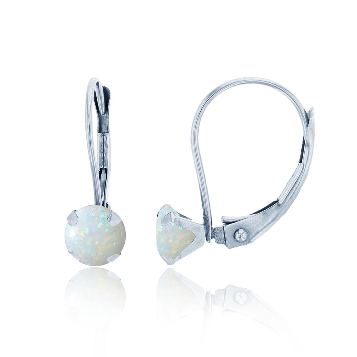 Sterling Silver Rhodium 6.00mm Round Opal Martini Leverback Earring