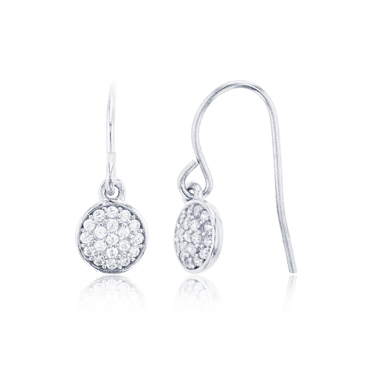 Sterling Silver Rhodium Micropave Circle CZ Fish Hook Earring