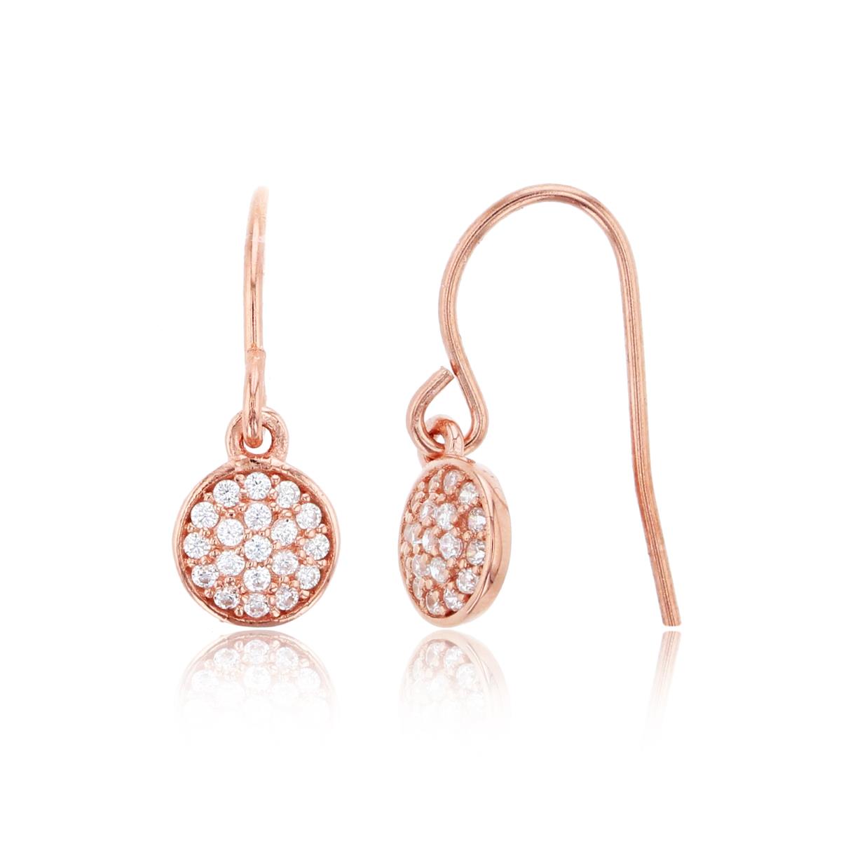 Sterling Silver Rose Micropave Circle CZ Fish Hook Earring