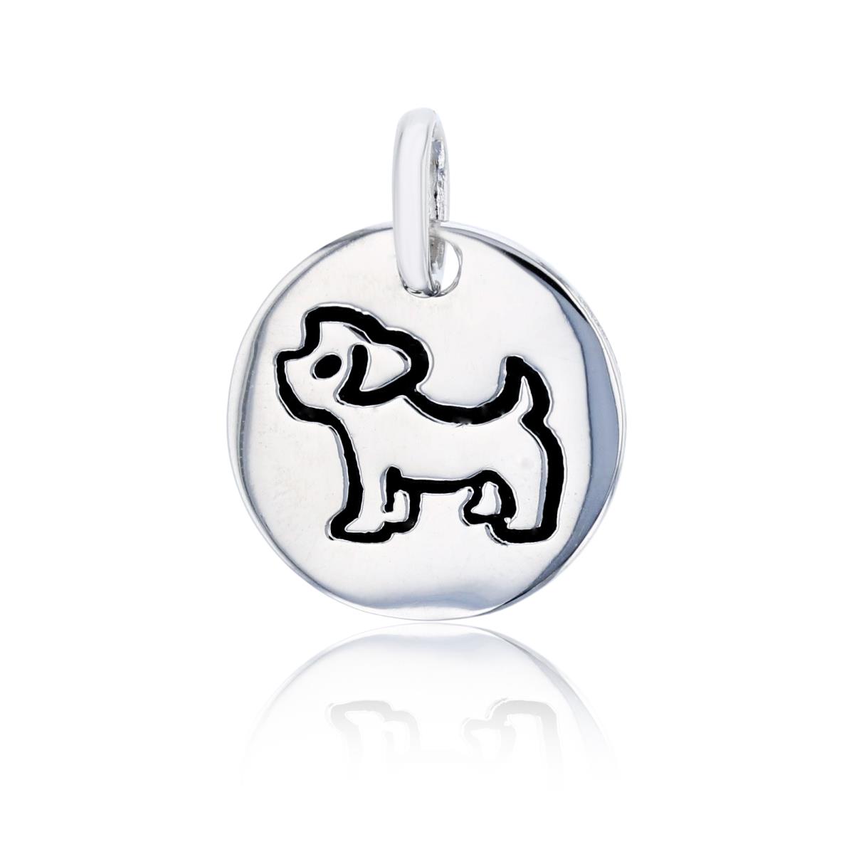 Sterling Silver Rhodium Dog Polished Round Dangling Pendant