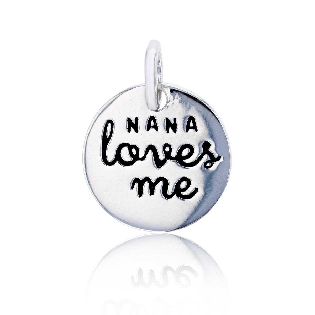 Sterling Silver Rhodium 'NANA Loves Me' Polished Round Dangling Pendant