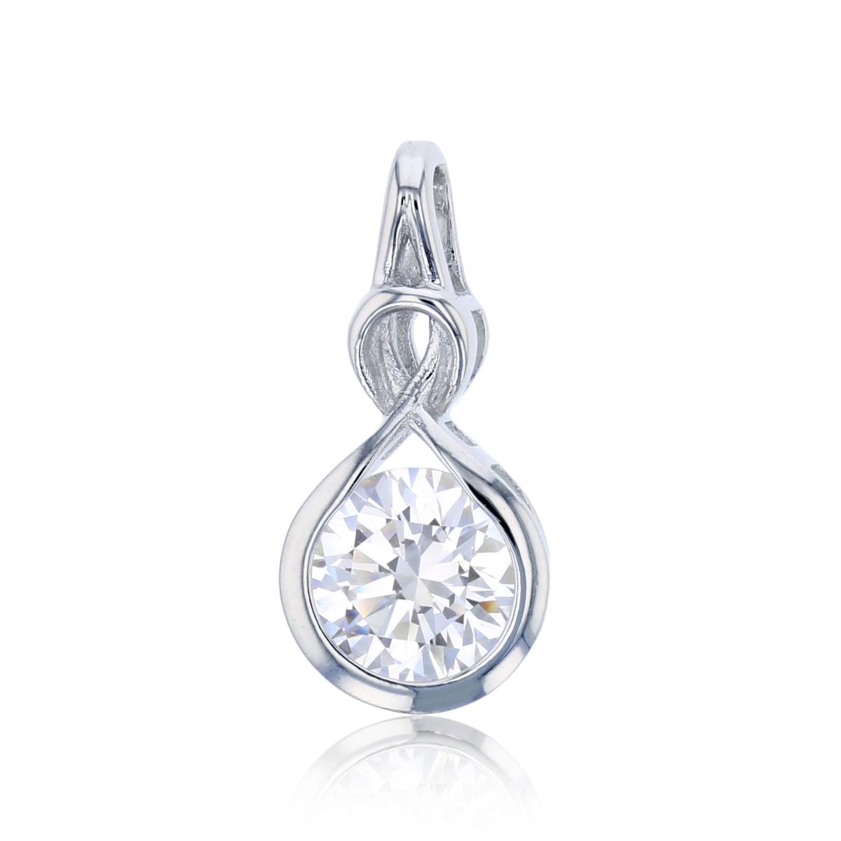Sterling Silver Rhodium 8mm Round Cut White CZ Infinity Dangling Pendant