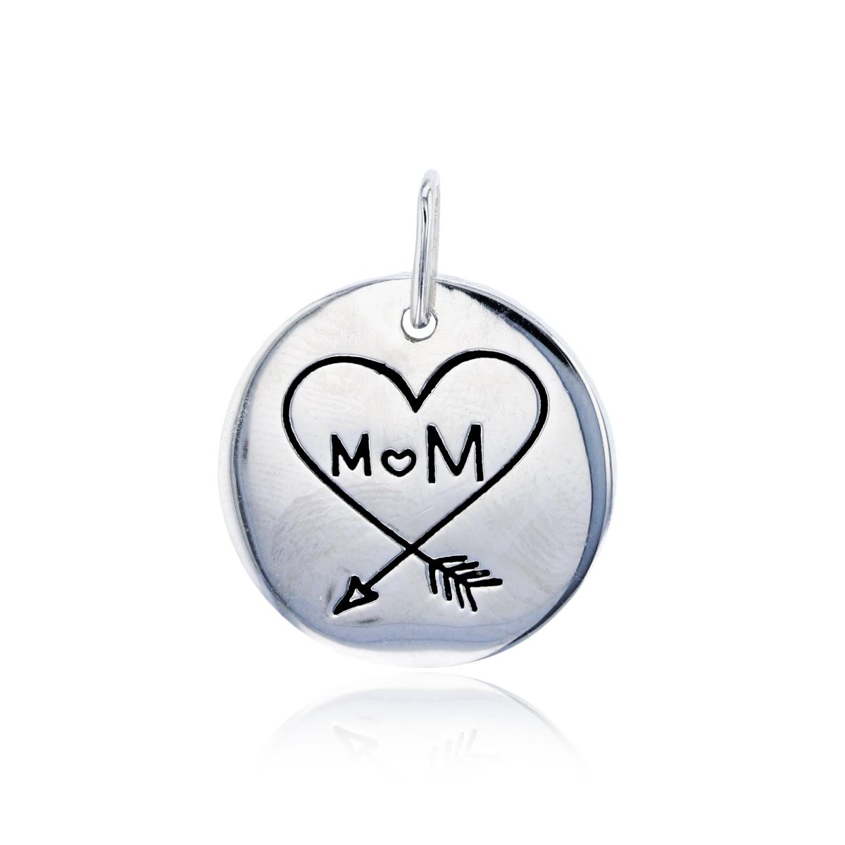Sterling Silver Rhodium "MOM" Polished Heart Pendant