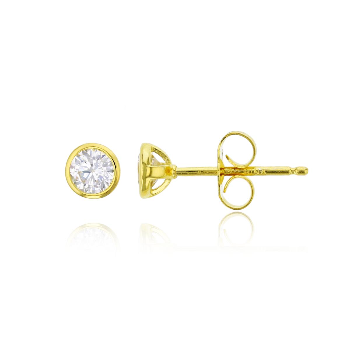 Sterling Silver Yellow 3mm Round Cut CZ Bezel Solitaire Stud Earring