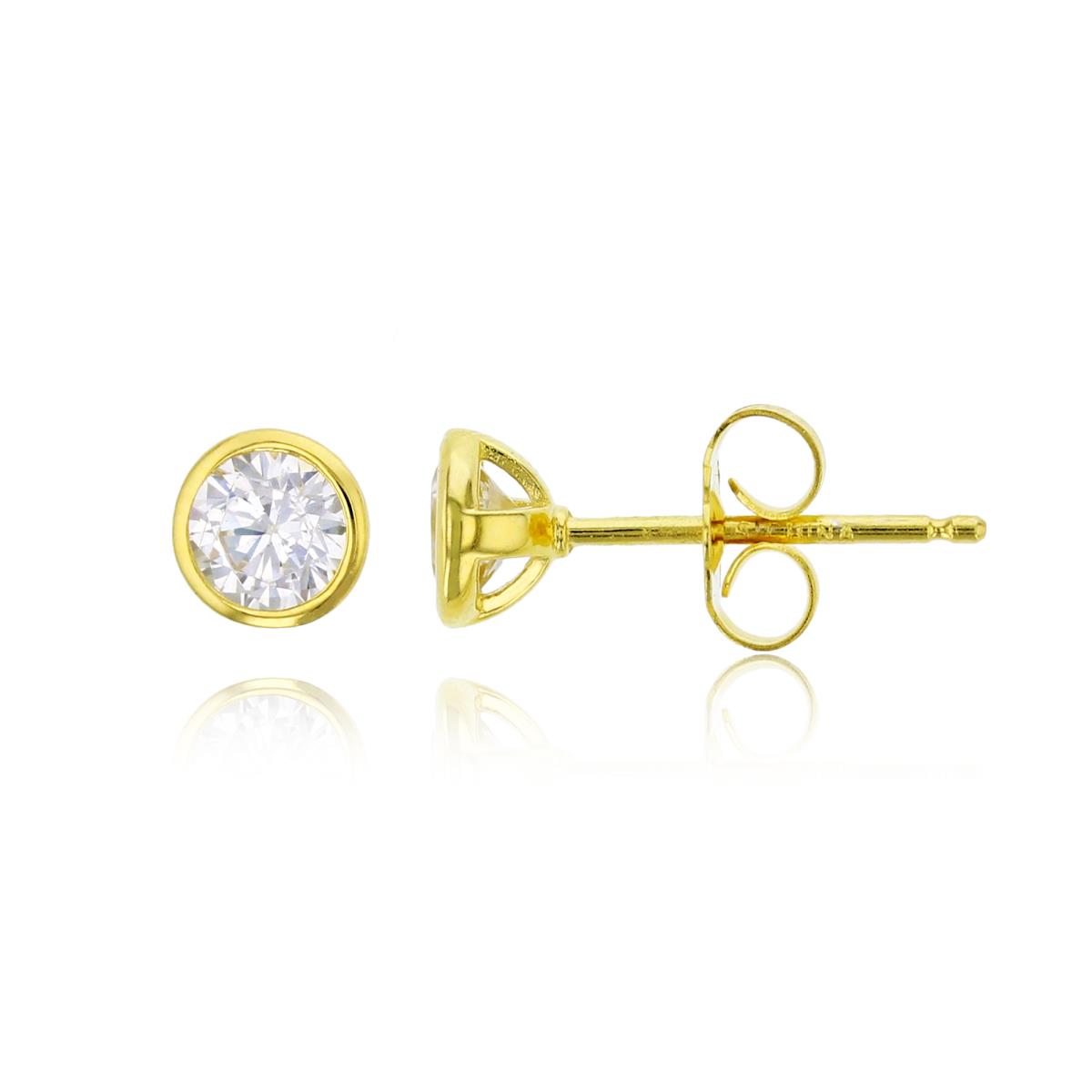 Sterling Silver Yellow 4mm Round Cut CZ Bezel Solitaire Stud Earring