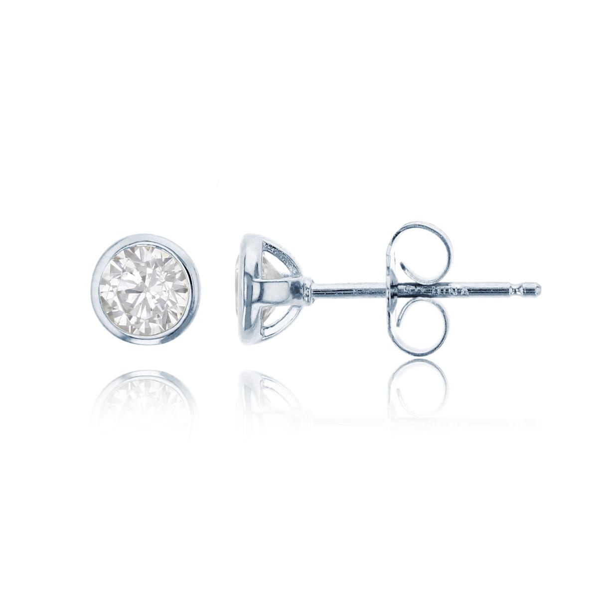 Sterling Silver Rhodium 4mm Round Cut CZ Bezel Solitaire Stud Earring