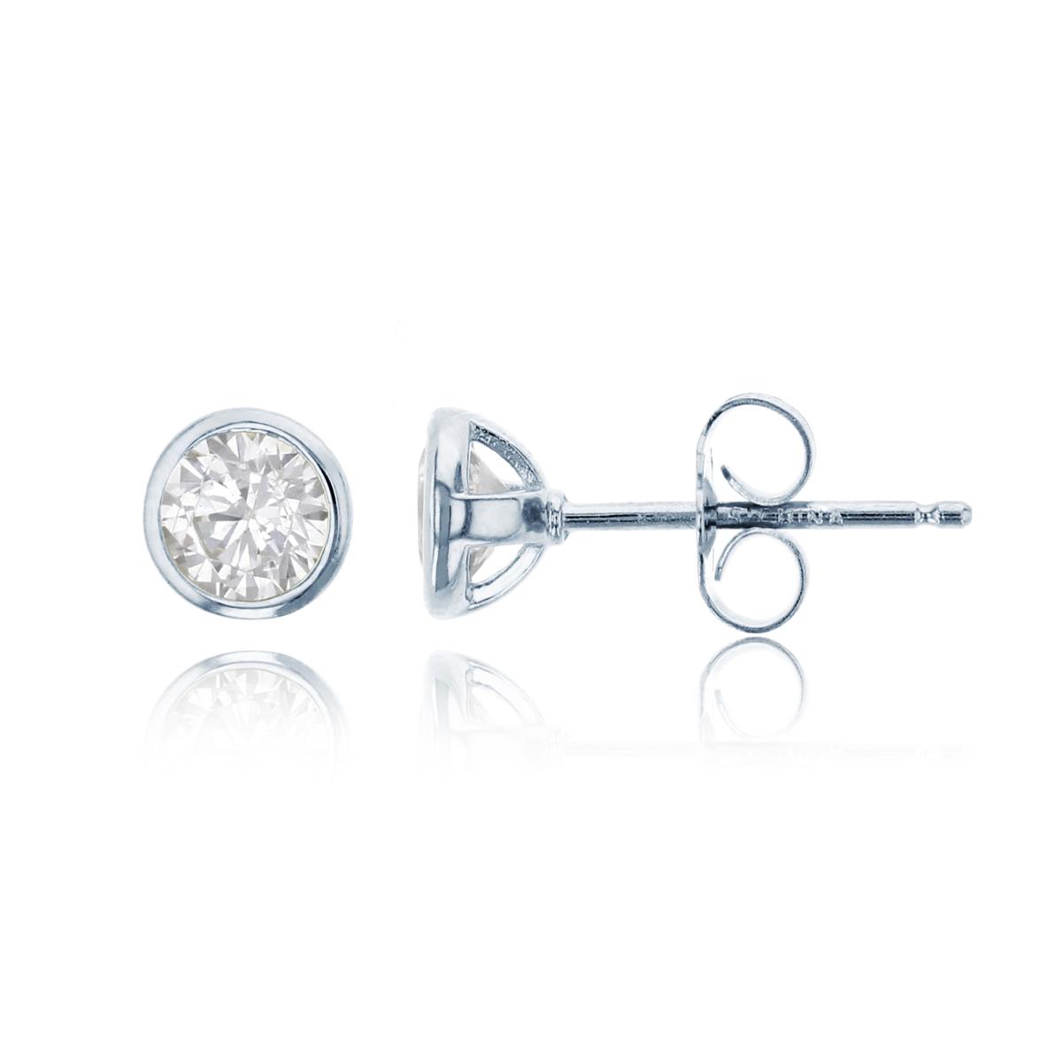 Sterling Silver Rhodium 5mm Round Cut CZ Bezel Solitaire Stud Earring