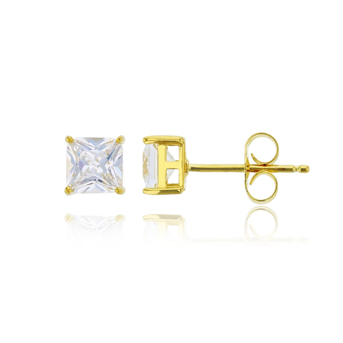 Sterling Silver Yellow 4mm Princess Cut CZ Solitaire Stud Earring