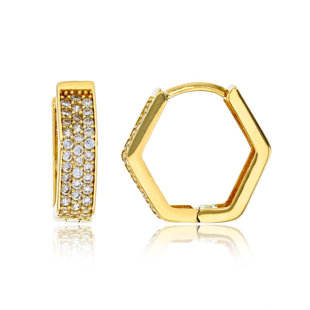 14K Yellow Gold 13x4mm Micropave CZ Hexagon Huggie Earring