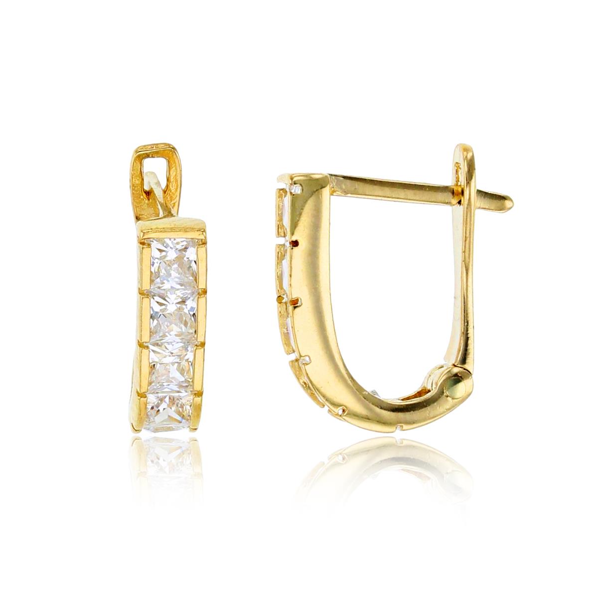 14K Yellow Gold 12x5mm Micropave CZ Huggie Earring
