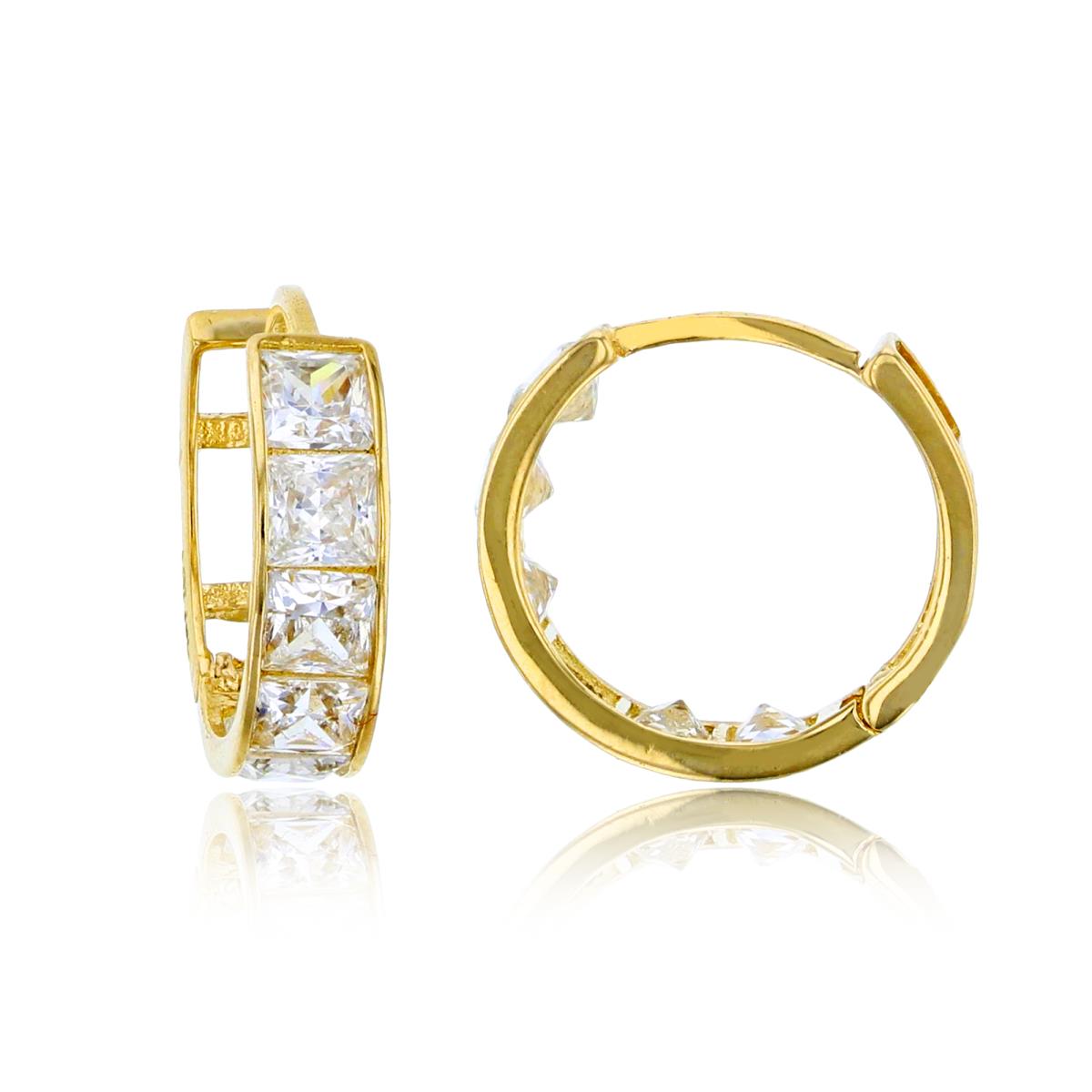 14K Yellow Gold 13x4mm Princess Cut CZ Huggie Earring