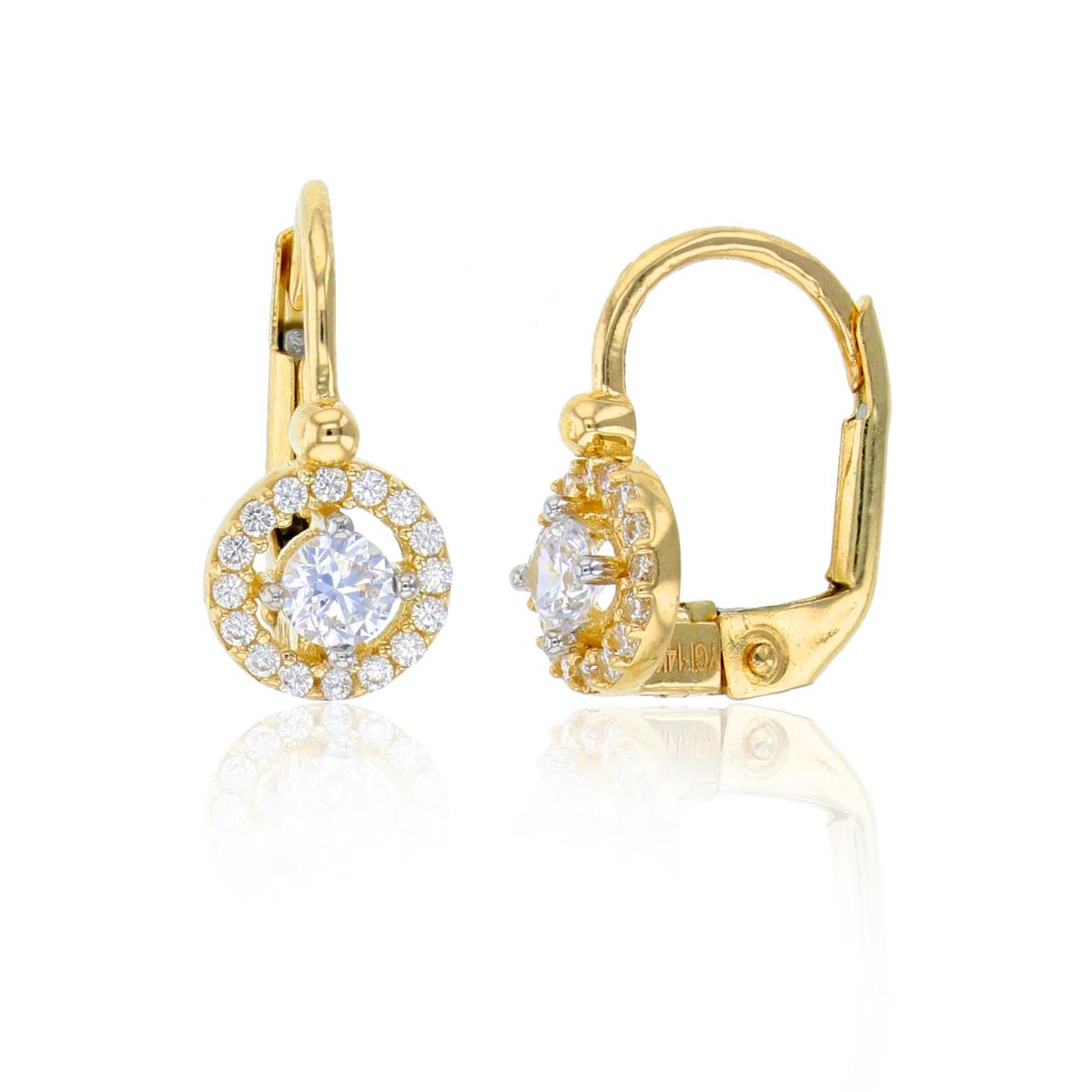 14K Yellow Gold 3.50mm Round Cut CZ Halo Lever-Back Earring