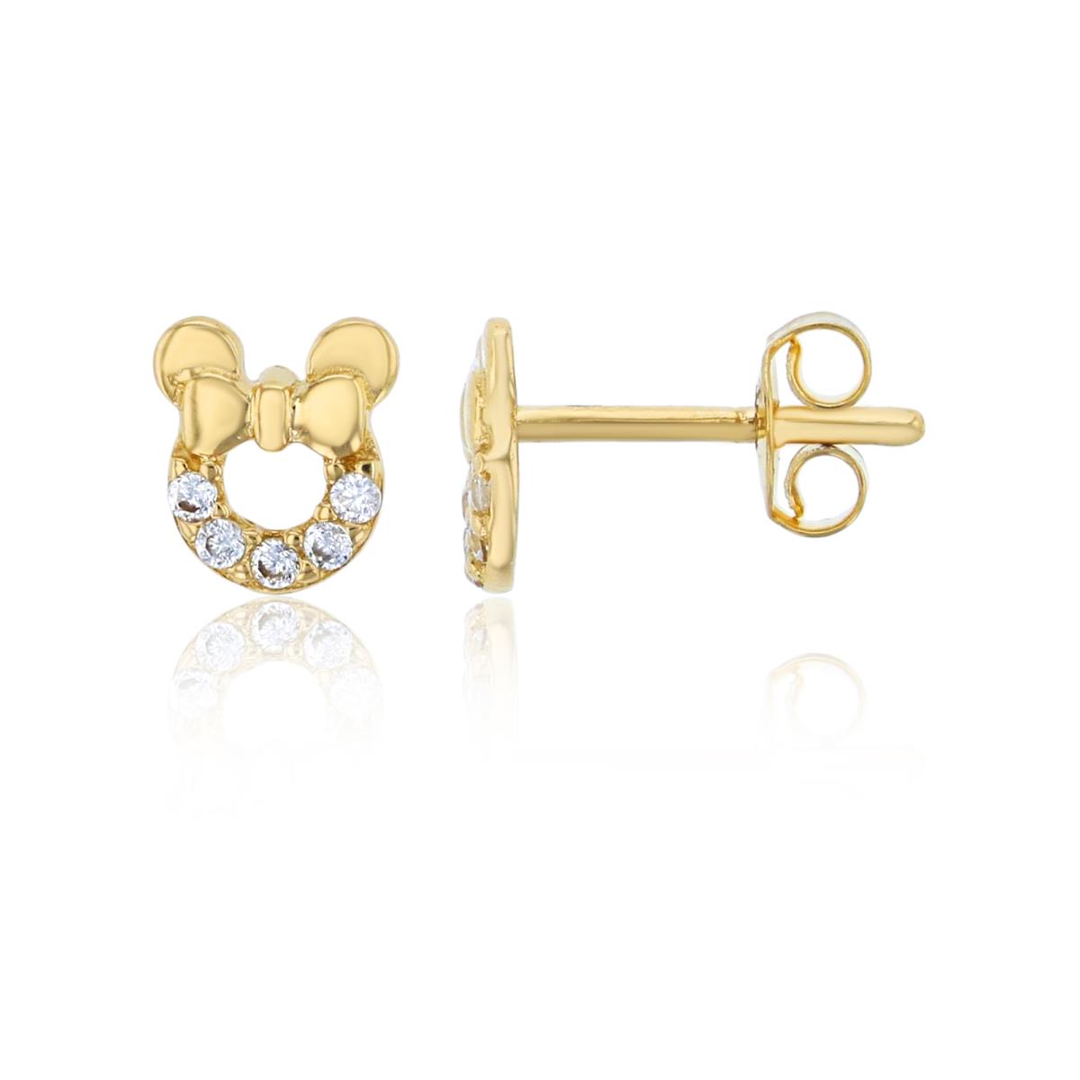 14K Yellow Gold Polished & CZ Minnie Mouse Stud Earring