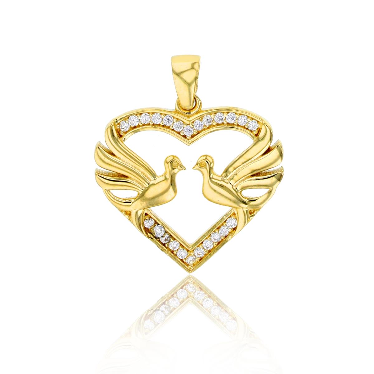 14K Yellow Gold Polished & CZ Dove Heart Pendant
