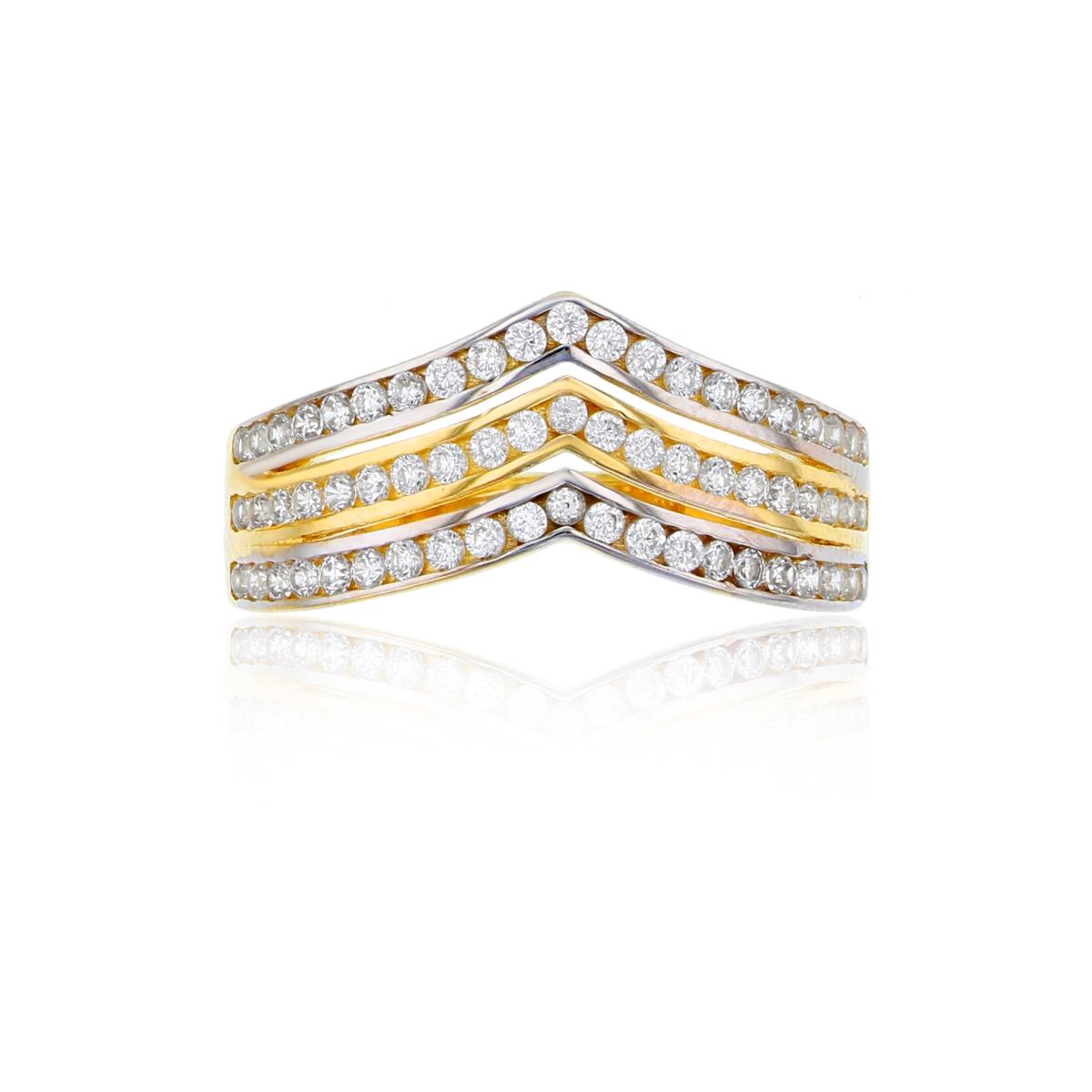 14K Two-Tone Gold 3-Row "V" Shaped Fashion Ring