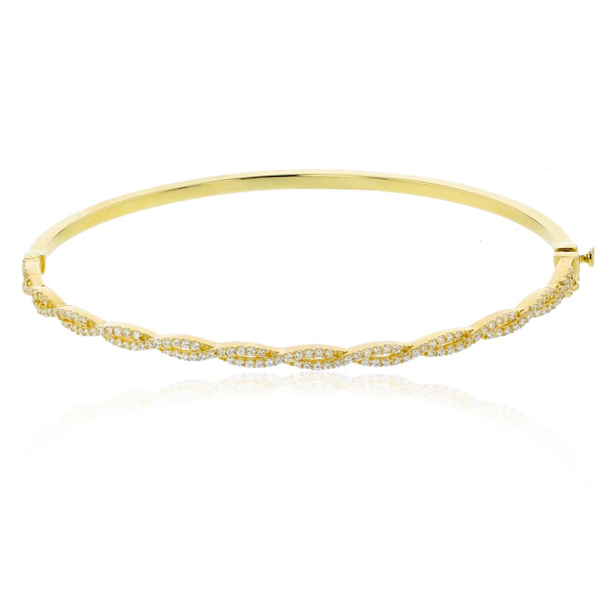 14K Yellow Gold Micropave CZ Twisted Bangle