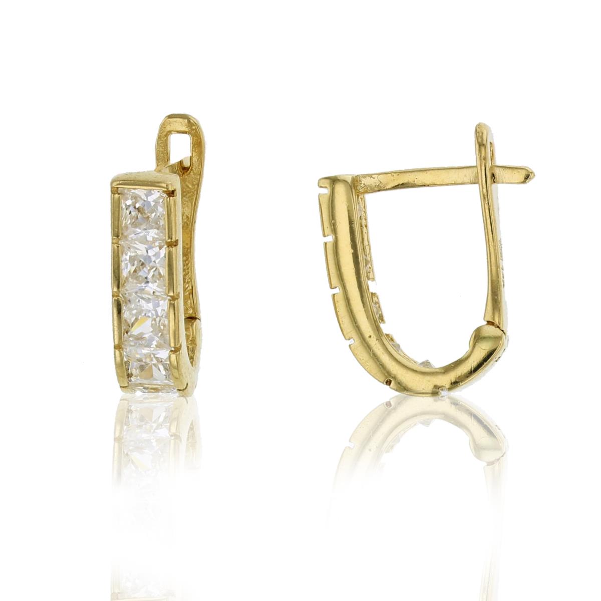 14K Yellow Gold 2.5mm Princess Cut CZ Latch-Back Huggie Earring